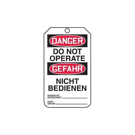 Accuform Safety Tags, DANGER DO NOT OPERATE BILINGUAL GERMAN, 5.75in x 3.25in, RP-Plastic, 25PK TMG137PTP